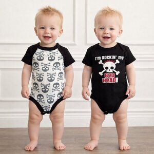 KOALA BABY Two (2) Skull & Cross Bones Onesies 12 Months
